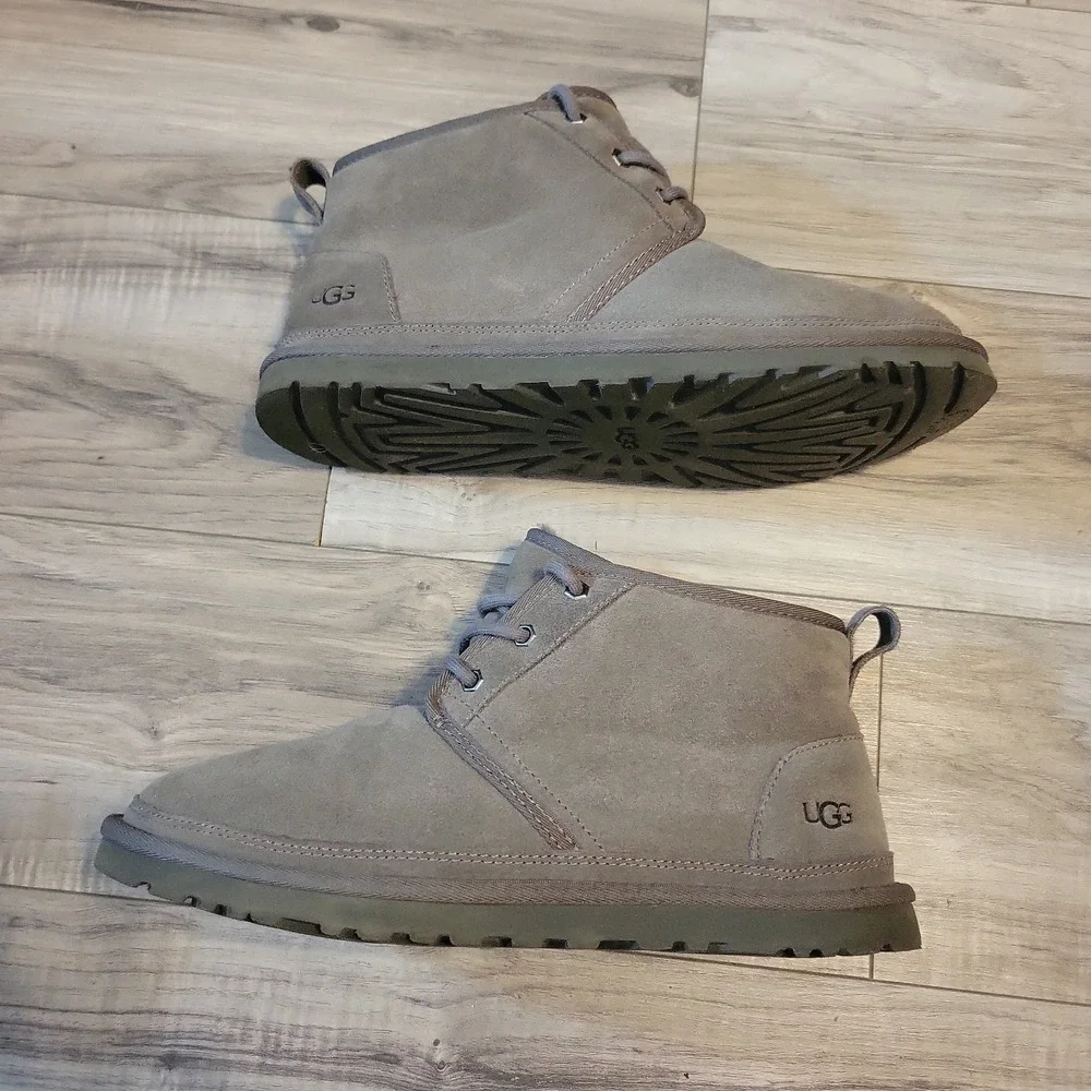 Ugg Neumel Mens Size 10 Gray Suede Fur Lined Ankle Chukka Boots #3236